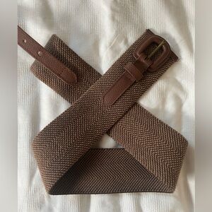 Tweed and leather natural waist belt 2.5” wide